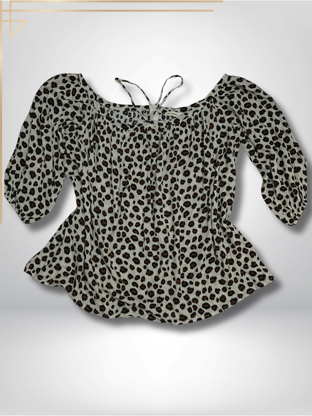 Taupe and Black Leopard Peplum Blouse with Tie Neck